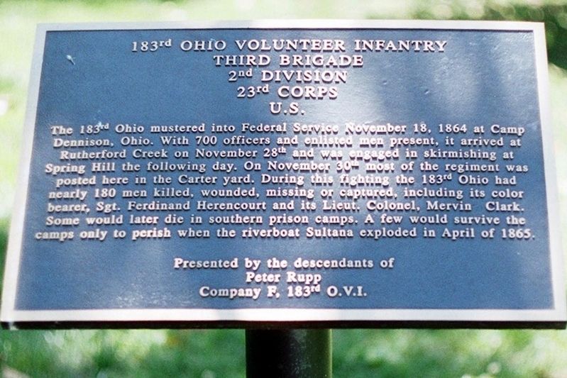 183rd Ohio Volunteer Infantry Marker image. Click for full size.