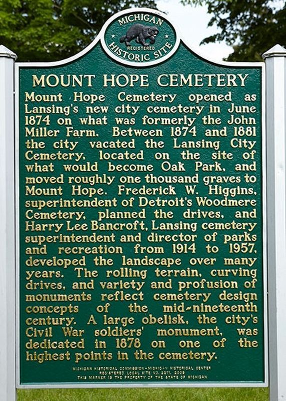 Mount Hope Cemetery Marker image. Click for full size.