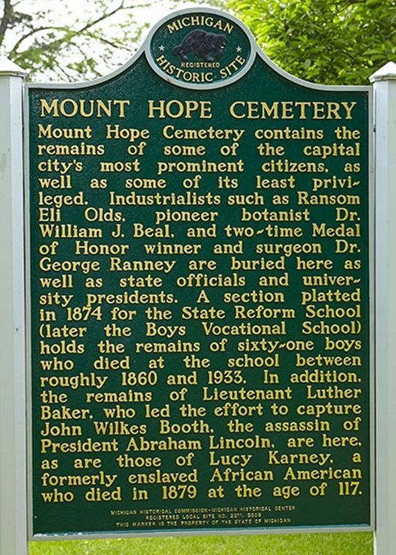 Mount Hope Cemetery Marker Reverse image. Click for full size.