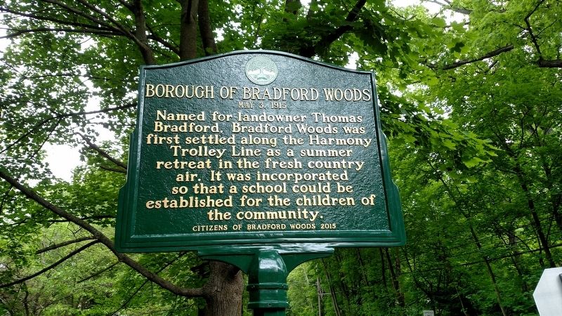 Borough of Bradford Woods Marker. Click for full size. Borough of Bradford Woods Marker image. Click for full size.