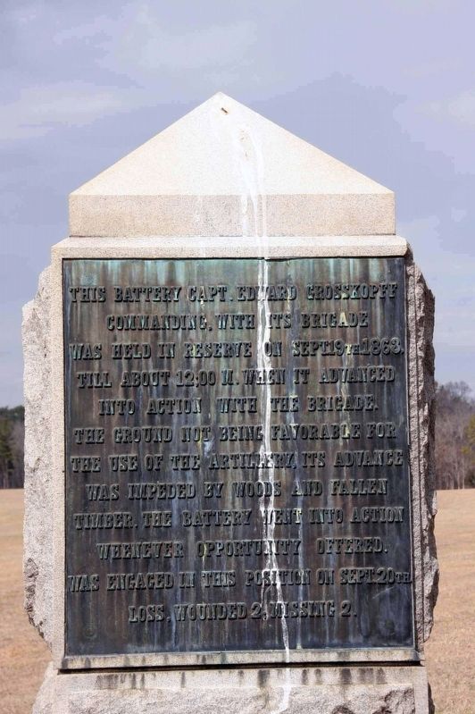 20th Battery, Ohio Light Artillery Monument (rear). Click for full size. 20th Battery, Ohio Light Artillery Monument (rear) image. Click for full size.