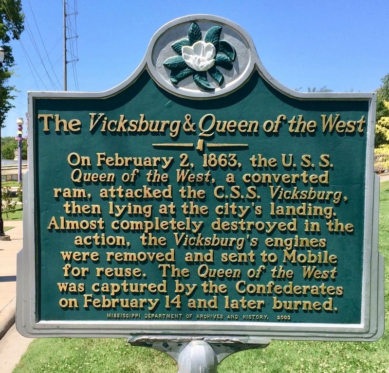 The <i>Vicksburg & Queen of the West</i> Marker. Click for full size. The <i>Vicksburg & Queen of the West</i> Marker image. Click for full size.