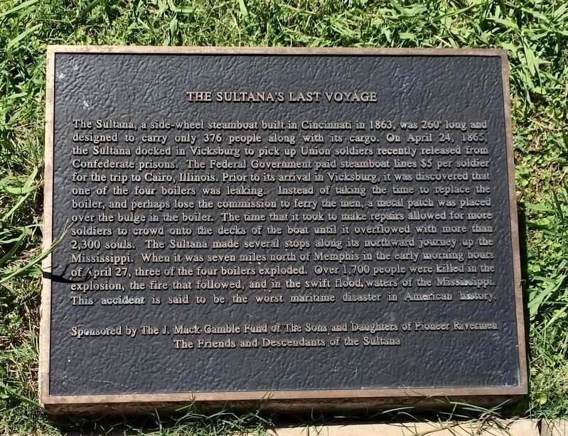 The Steamer <i>Sultana</i> plaque at the mural.. Click for full size. The Steamer <i>Sultana</i> plaque at the mural. image. Click for full size.