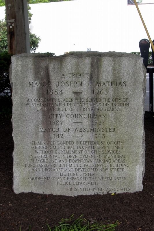 Mayor Joseph L. Mathias Marker. Click for full size. Mayor Joseph L. Mathias Marker image. Click for full size.