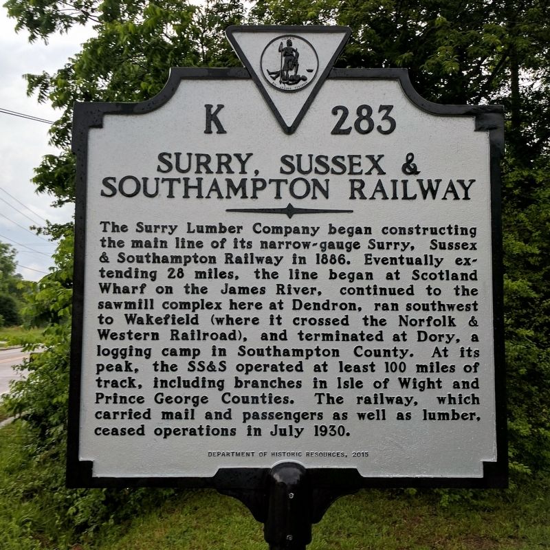 Surry, Sussex & Southampton Railway Marker image. Click for full size.