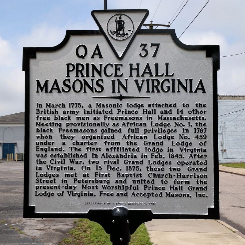 Prince Hall Masons in Virginia Marker image. Click for full size.