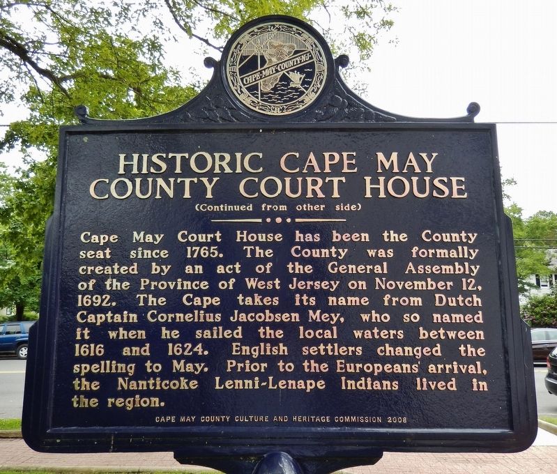 Historic Cape May County Court House Marker (side 2) image. Click for full size.