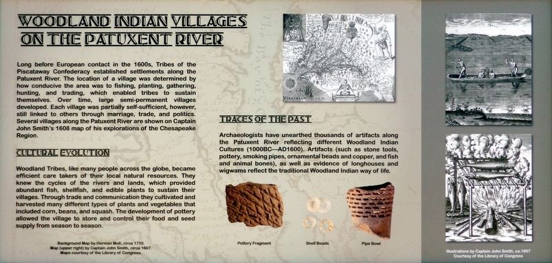 Woodland Indian Villages on the Patuxent River Marker. Click for full size. Woodland Indian Villages on the Patuxent River Marker image. Click for full size.