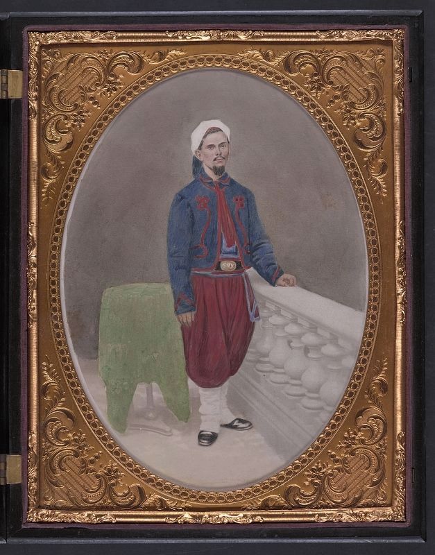 Private Louis A. Matos of Co. C, 5th New York Infantry Regiment in Union Zouave uniform image. Click for full size.