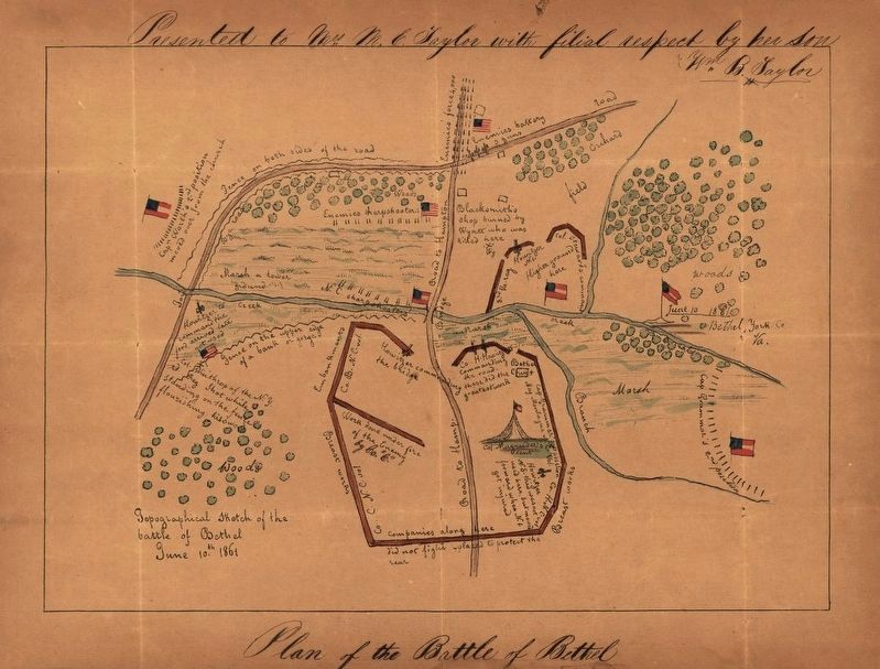 Topographical sketch of the Battle of Bethel, June 10th, 1861. image. Click for full size.
