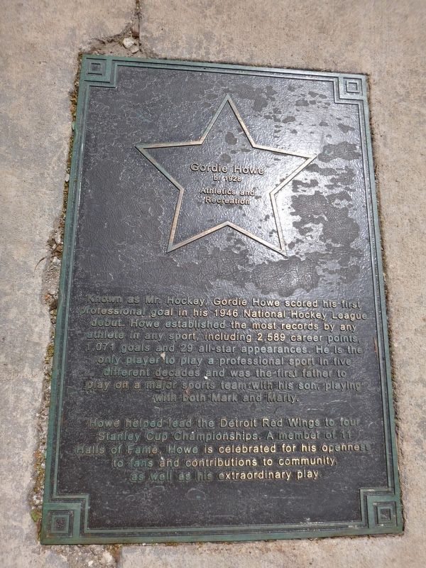 Gordie Howe Marker. Click for full size. Gordie Howe Marker image. Click for full size.