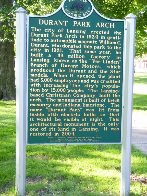 Durant Park Arch Marker image. Click for full size.