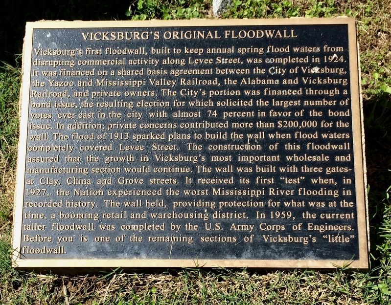 Vicksburg's Original Floodwall Marker image. Click for full size.