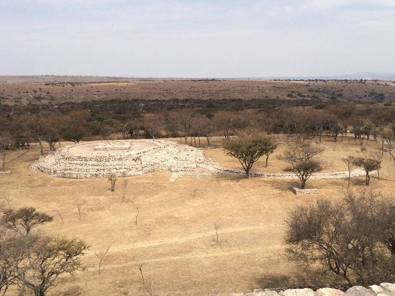 A view towards the north of Complex D <i>The House of the Wind</i> from the site's main pyramid. image. Click for full size.