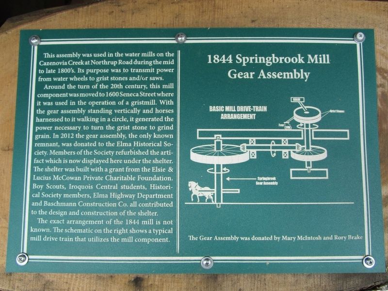 1844 Springbrook Mill Gear Assembly Marker. Click for full size. 1844 Springbrook Mill Gear Assembly Marker image. Click for full size.