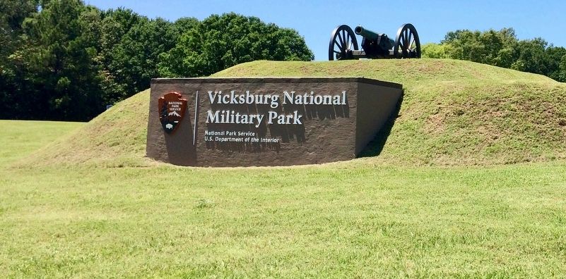 Vicksburg National Military Park entrance sign near marker. image. Click for full size.