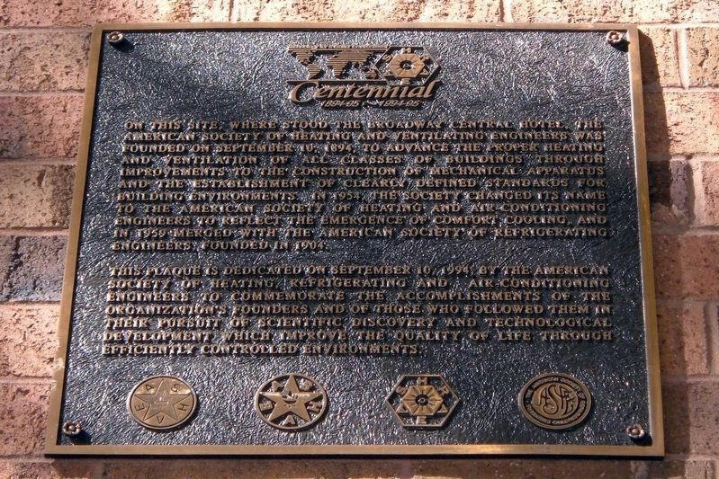ASHRAE Centennial 1894-95 – 1994-95 Marker. Click for full size. ASHRAE Centennial 1894-95 – 1994-95 Marker image. Click for full size.