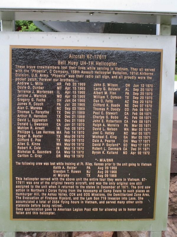 Bell Huey UH-1H Helicopter Memorial. Click for full size. Bell Huey UH-1H Helicopter Memorial image. Click for full size.