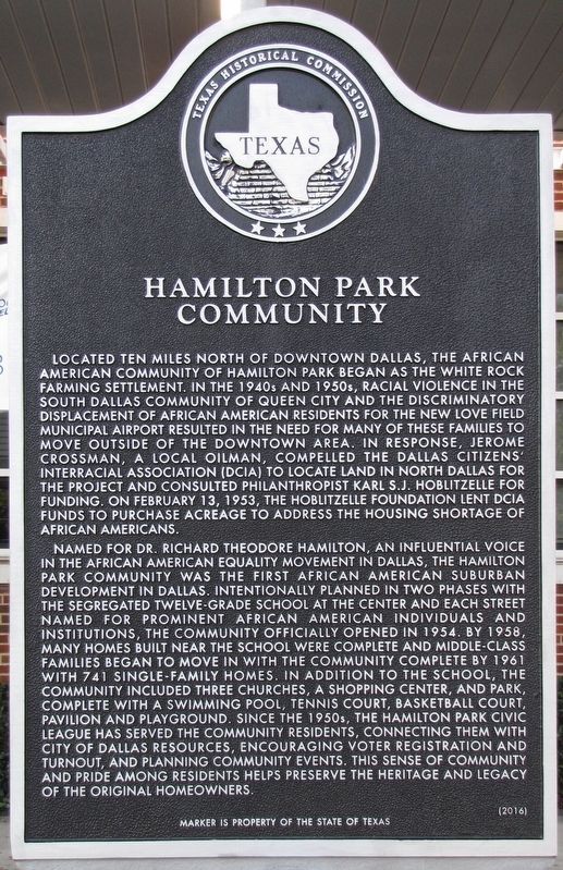 Hamilton Park CommunityTexas Historical Marker image. Click for full size.