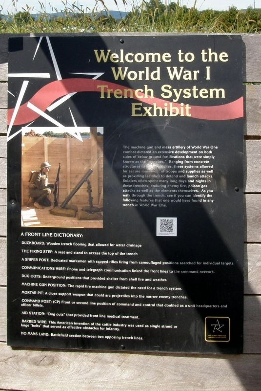 Welcome to the World War I Trench System Exhibit Marker. Click for full size. Welcome to the World War I Trench System Exhibit Marker image. Click for full size.