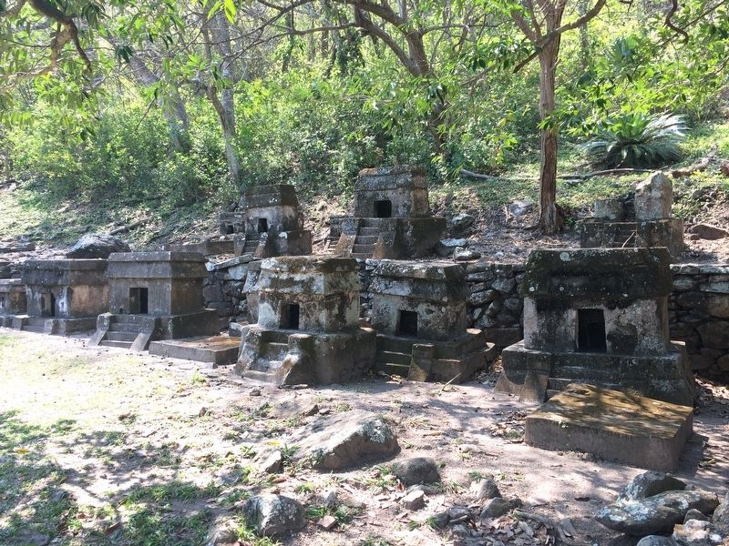 Small mausoleums shaped like temples at Quiahuiztl�n image. Click for full size.
