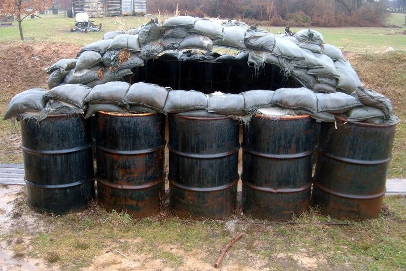 A sandbag and oil drum bunker. Click for full size. A sandbag and oil drum bunker image. Click for full size.