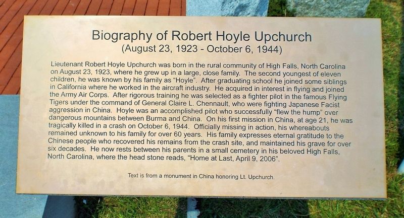 Biography of Robert Hoyle Upchurch Marker image. Click for full size.