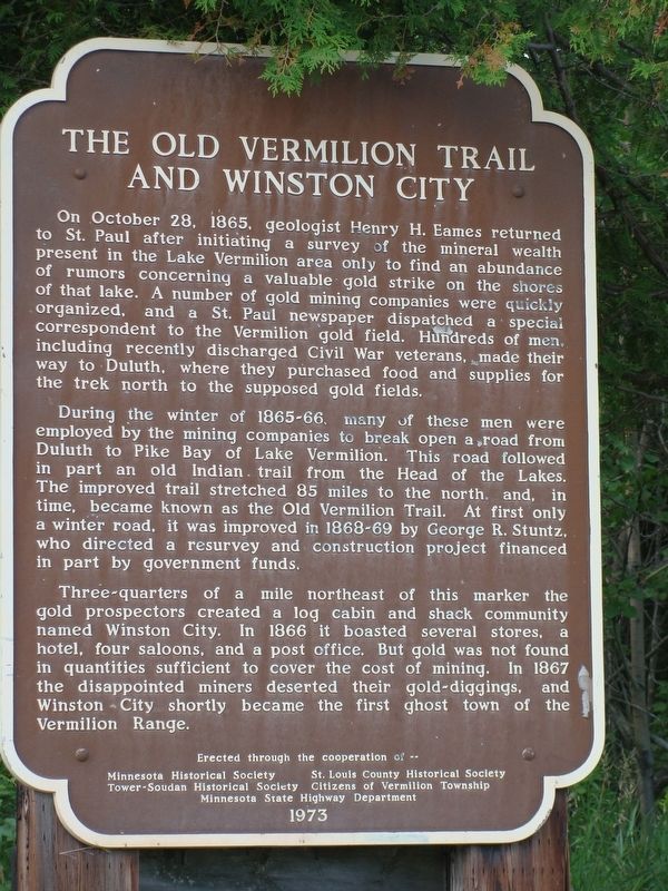 The Old Vermilion Trail and Winston City Marker image. Click for full size.