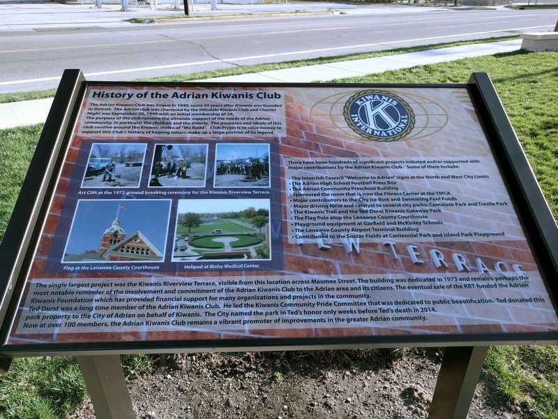 History of the Adrian Kiwanis Club Marker image. Click for full size.