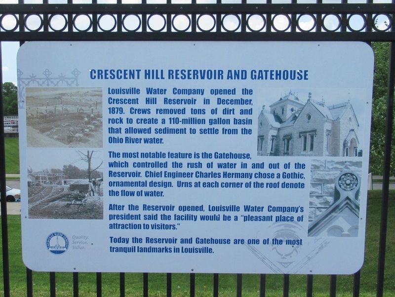 Crescent Hill Reservoir and Gatehouse Marker. Click for full size. Crescent Hill Reservoir and Gatehouse Marker image. Click for full size.