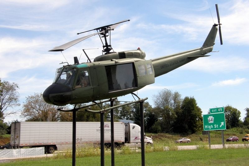 Bell UH-1 Iroquis ("Huey") on display near marker. Click for full size. Bell UH-1 Iroquis ("Huey") on display near marker image. Click for full size.