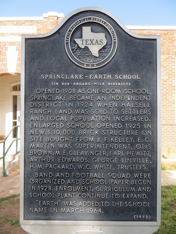 Springlake-Earth School Marker image. Click for full size.