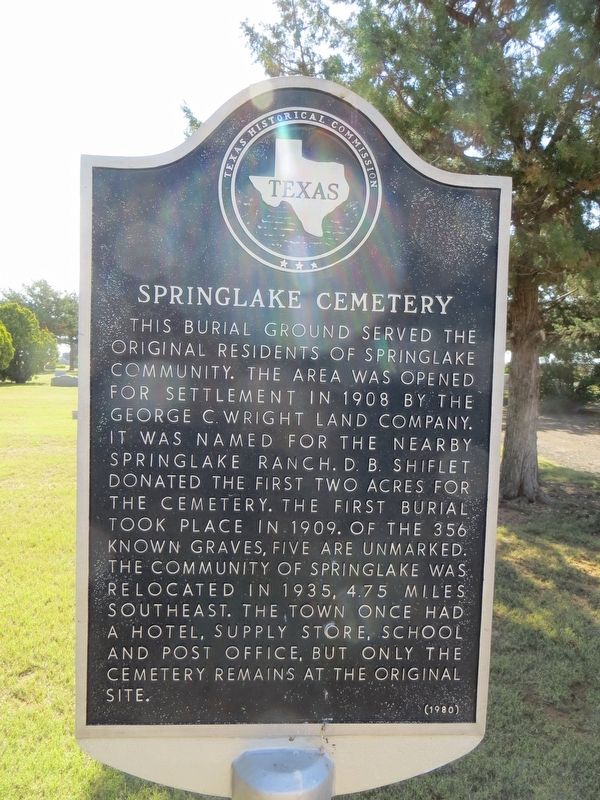 Springlake Cemetery Marker image. Click for full size.