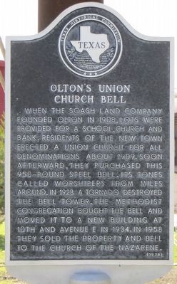Olton's Union Church Bell Marker image. Click for full size.