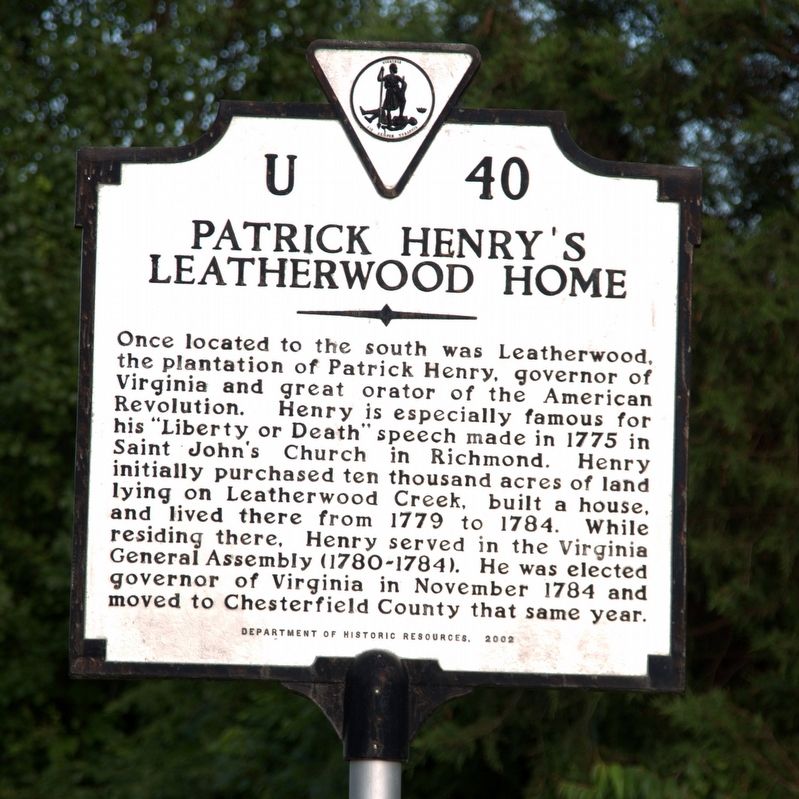 Patrick Henrys Leatherwood Home Marker image. Click for full size.