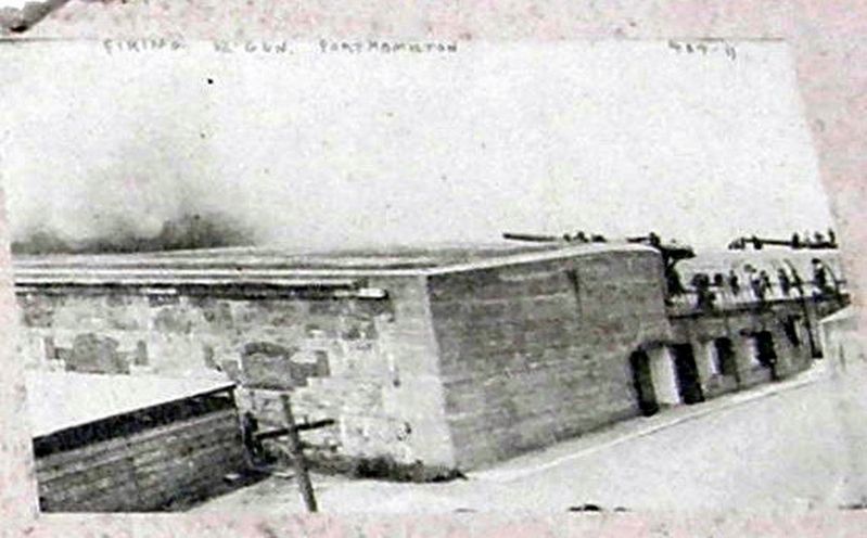 Insert - "Firing 12-Inch Gun, Battery Brown, Fort Hamilton" image. Click for full size.