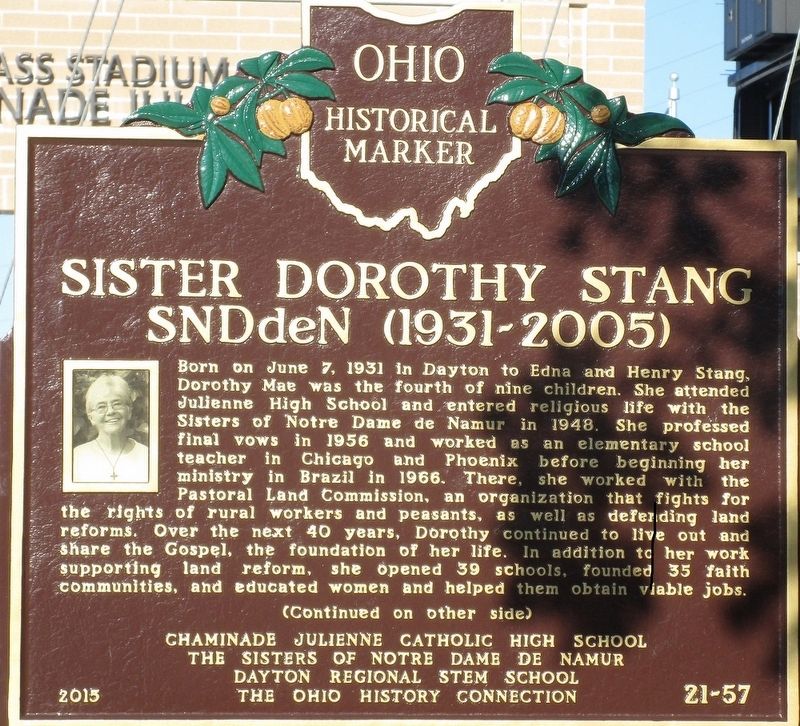 Sister Dorothy Stang SNDdeN (1931- 2005) Marker image. Click for full size.