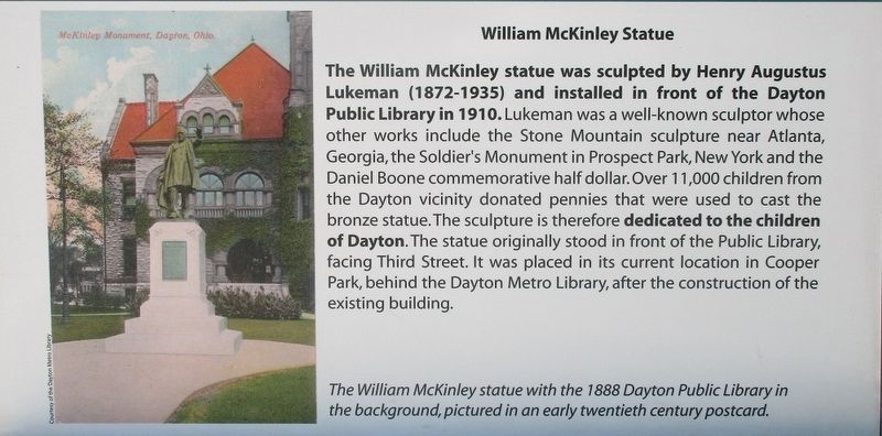 To the Memory of William McKinley Marker image. Click for full size.