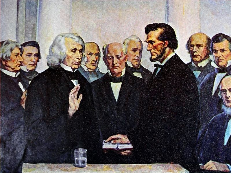 Chief Justice Roger Brooke Taney and Abraham Lincoln image. Click for full size.