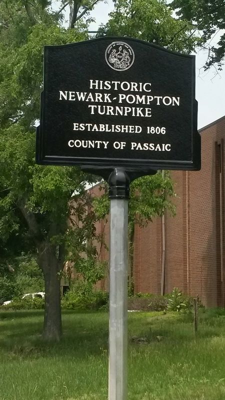 Historic Newark-Pompton Turnpike Marker. Click for full size. Historic Newark-Pompton Turnpike Marker image. Click for full size.