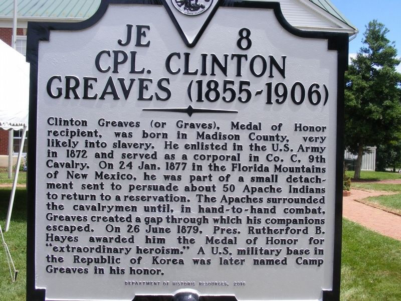 Cpl. Clinton Greaves (1855-1906) Marker image. Click for full size.