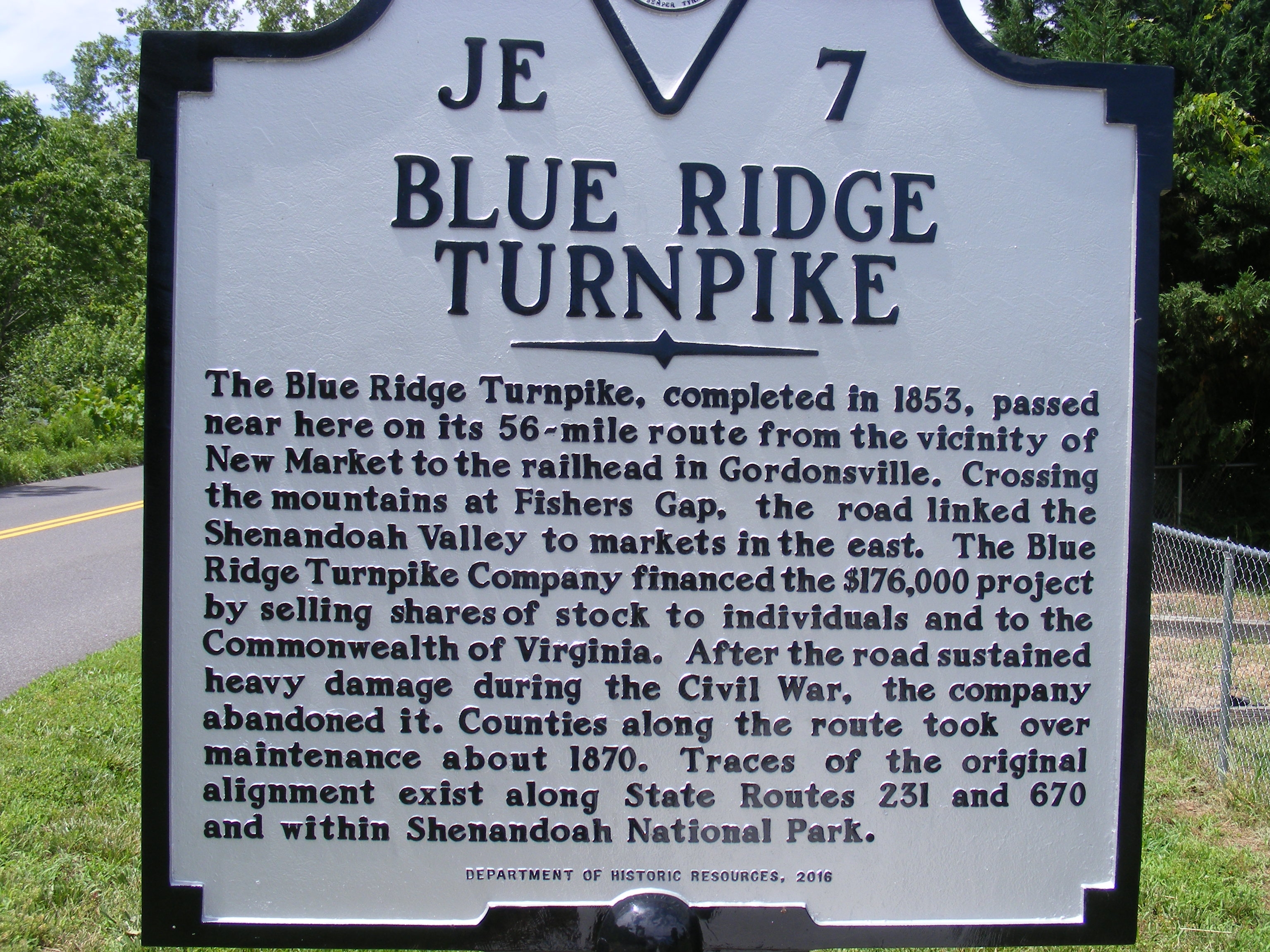 Blue Ridge Turnpike Marker