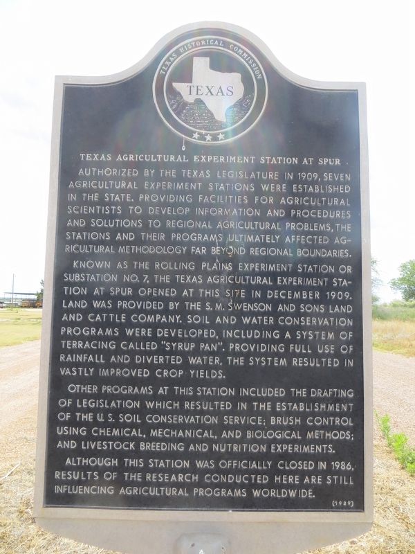 Texas Agricultural Experiment Station at Spur Marker image. Click for full size.