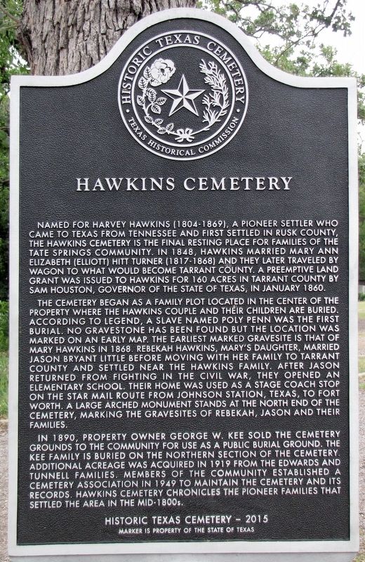 Hawkins Cemetery Historic Texas Cemetery Marker image. Click for full size.