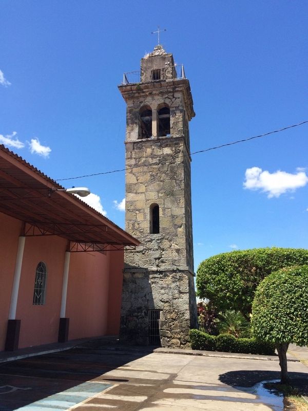 The nearby colonial era bell tower of the Cathedral of San José.. Click for full size. The nearby colonial era bell tower of the Cathedral of San José. image. Click for full size.