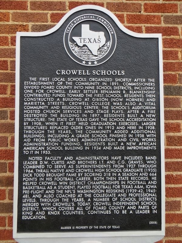 Crowell Schools Marker image. Click for full size.
