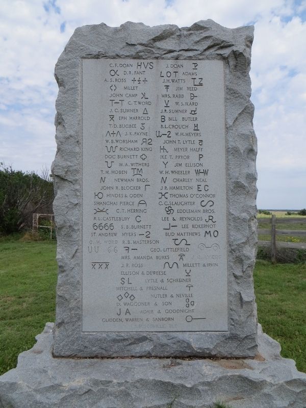 <i>rear of</i> The Western Texas – Kansas Trail Marker. Click for full size. <i>rear of</i> The Western Texas – Kansas Trail Marker image. Click for full size.