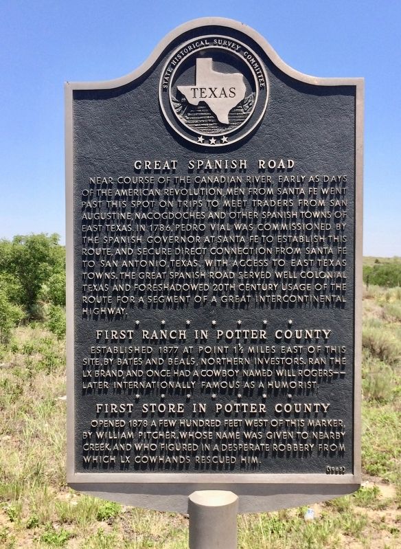 Great Spanish Road / First Ranch in Potter County / First Store in Potter County Marker image. Click for full size.