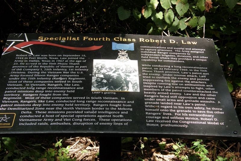 Specialist Fourth Class Robert D. Law Marker image. Click for full size.