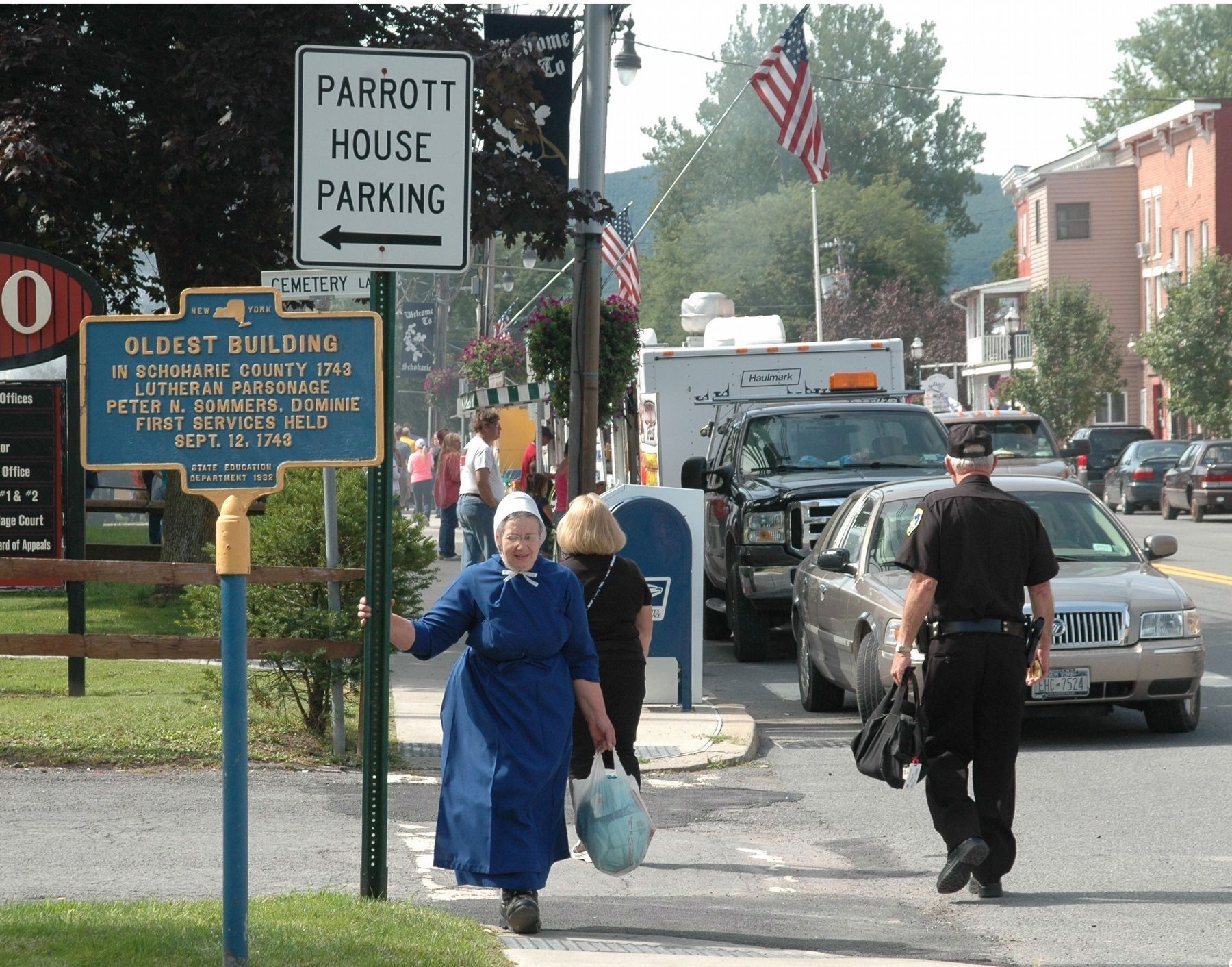 Oldest Building Marker, Main Street in Schoharie, New York image. Click for full size.